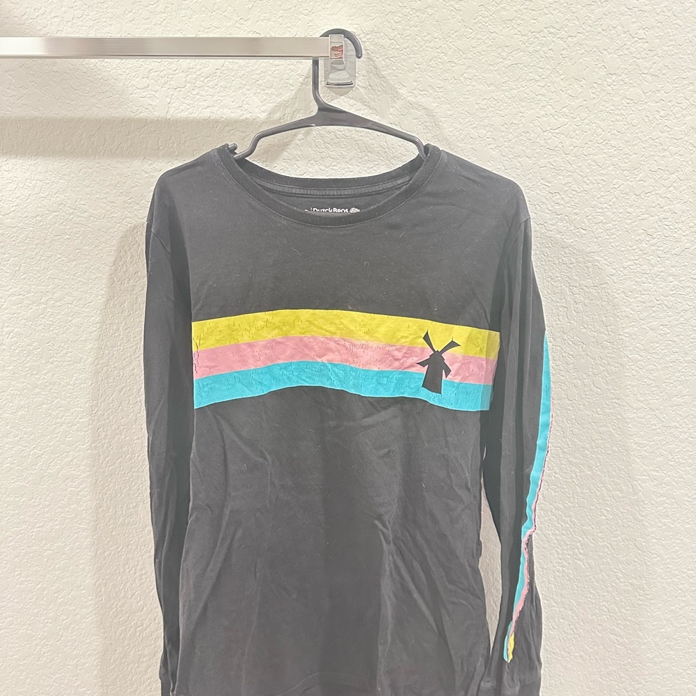 Dutch Bros Black Long Sleeve Kids Shirt with Colorful Stripes